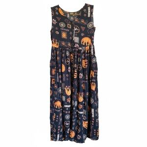 Bila Elephant Print Boho Button Midi S Dress Global Patchwork Print Earthy Artsy